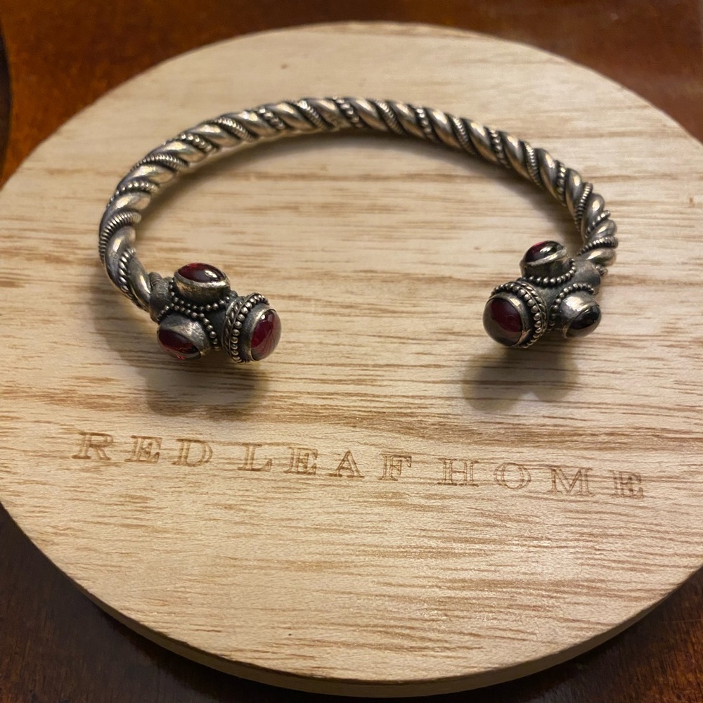 Braided Silver Cable Bangle - Cabernet - image 2